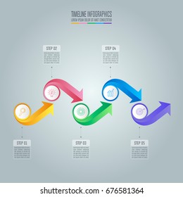 Creative concept for infographic with 5 options, parts or processes. Timeline infographic business design and marketing icons for presentation, annual report, diagram, workflow layout and web design.