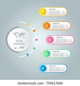 Creative concept for infographic with 5 options, parts or processes. Timeline infographic business design and marketing icons for presentation, annual report, diagram, workflow layout and web design.