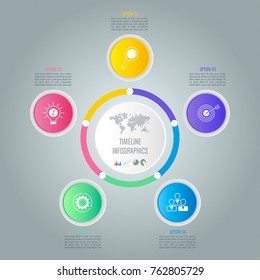 Creative concept for infographic with 5 options, parts or processes. Timeline infographic business design and marketing icons for presentation, annual report, diagram, workflow layout and web design.