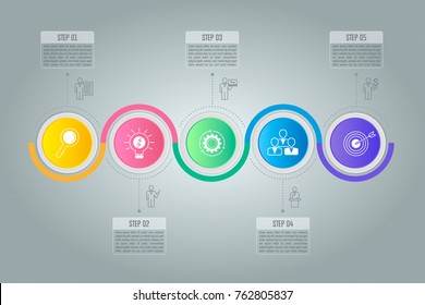 Creative concept for infographic with 5 options, parts or processes. Timeline infographic business design and marketing icons for presentation, annual report, diagram, workflow layout and web design.