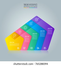 Creative concept for infographic with 5 options, parts or processes. Timeline infographic business design and marketing icons for presentation, annual report, diagram, workflow layout and web design.