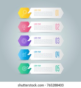 Creative concept for infographic with 5 options, parts or processes. Timeline infographic business design and marketing icons for presentation, annual report, diagram, workflow layout and web design.