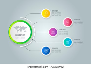 Creative concept for infographic with 5 options, parts or processes. Timeline infographic business design and marketing icons for presentation, annual report, diagram, workflow layout and web design.