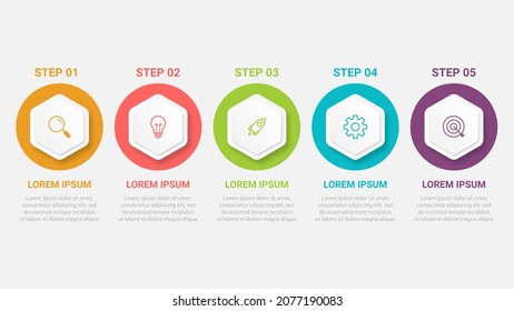Concepto creativo para infografía con 5 pasos, opciones, partes o procesos. Visualización de datos empresariales