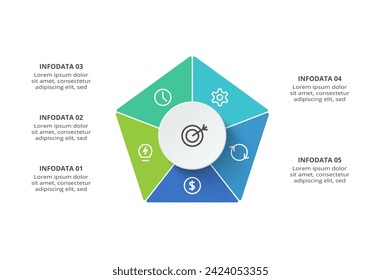 Kreatives Konzept für Infografik mit 5 Schritten, Optionen, Teilen oder Prozessen. Visualisierung von Geschäftsdaten.