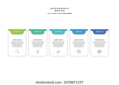 Concepto creativo para infografía con 5 pasos, opciones, partes o procesos. Visualización de datos empresariales