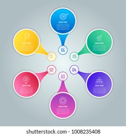 Creative concept for infographic with 6 options, parts or processes. Timeline infographic business design and marketing icons for presentation, annual report, diagram, workflow layout and web design.