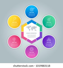 Creative concept for infographic with 6 options, parts or processes. Timeline infographic business design and marketing icons for presentation, annual report, diagram, workflow layout and web design.