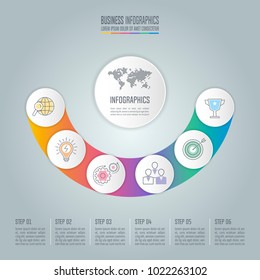 Creative concept for infographic with 6 options, parts or processes. Timeline infographic business design and marketing icons for presentation, annual report, diagram, workflow layout and web design.