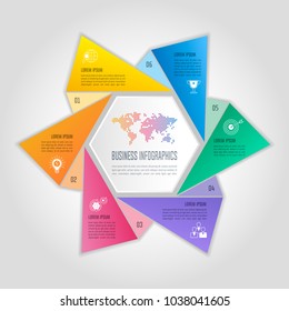 Creative concept for infographic with 6 options, parts or processes. Timeline infographic business design and marketing icons for presentation, annual report, diagram, workflow layout and web design.