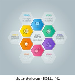 Creative concept for infographic with 6 options, parts or processes. Timeline infographic business design and marketing icons for presentation, annual report, diagram, workflow layout and web design.