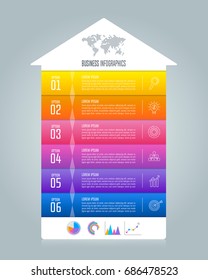 Creative concept for infographic with 6 options, parts or processes. Timeline infographic business design and marketing icons for presentation, annual report, diagram, workflow layout and web design.