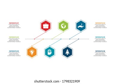 Creative concept for infographic with 6 steps, options, parts or processes. Business data visualization.