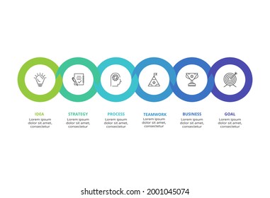 Concepto creativo para infografía con 6 pasos, opciones, partes o procesos. Visualización de datos empresariales.