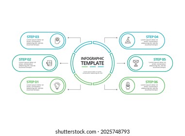 Concepto creativo para infografía con 6 pasos, opciones, partes o procesos. Visualización de datos empresariales.