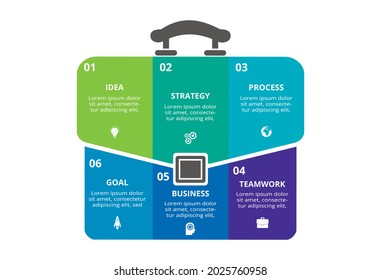 Concepto creativo para infografía con 6 pasos, opciones, partes o procesos. Visualización de datos empresariales.