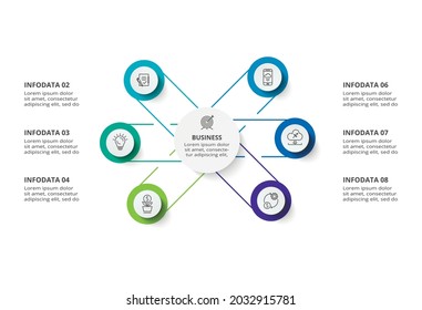 Concepto creativo para infografía con 6 pasos, opciones, partes o procesos. Visualización de datos empresariales.