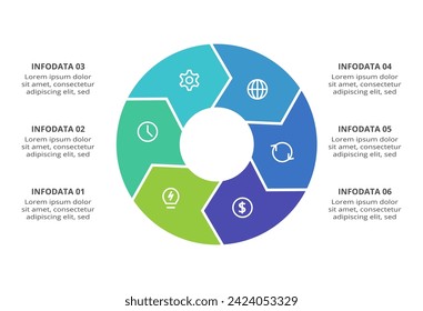 Concepto creativo para infografía con 6 pasos, opciones, partes o procesos. Visualización de datos empresariales.