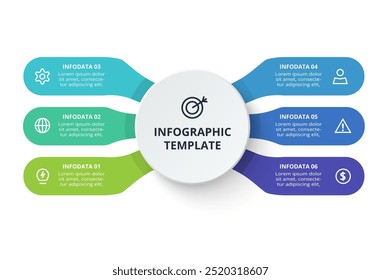 Conceito criativo para infográfico com 6 etapas, opções, partes ou processos. Visualização de dados de negócios.