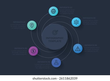 Creative concept for infographic with 6 steps, options, parts or processes. Business data visualization.