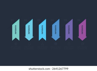 Creative concept for infographic with 6 steps, template for web on a black background.