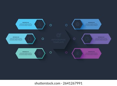 Creative concept for infographic with 6 steps, template for web on a black background.