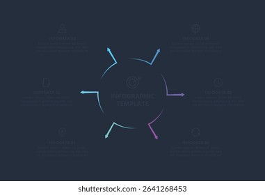 Creative concept for infographic with 6 steps, template for web on a black background.