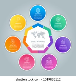 Creative concept for infographic with 7 options, parts or processes. Timeline infographic business design and marketing icons for presentation, annual report, diagram, workflow layout and web design.