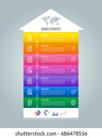 Creative concept for infographic with 7 options, parts or processes. Timeline infographic business design and marketing icons for presentation, annual report, diagram, workflow layout and web design.