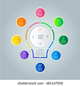 Creative concept for infographic with 8 options, parts or processes. Timeline infographic business design and marketing icons for presentation, annual report, diagram, workflow layout and web design.