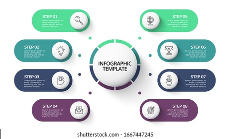 Creative concept for infographic with 8 steps, options, parts or processes. Business data visualization.