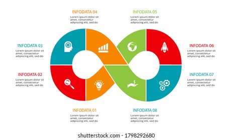 Creative concept for infographic with 8 steps, options, parts or processes. Business data visualization.