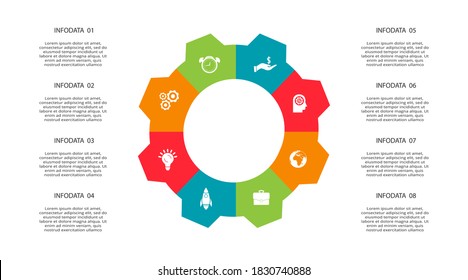 Concepto creativo para infografía con 8 pasos, opciones, partes o procesos. Visualización de datos empresariales