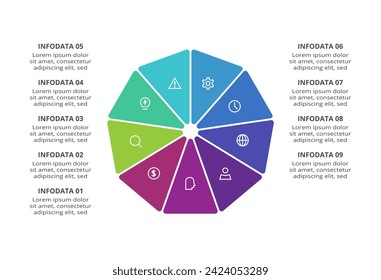 Creative concept for infographic with 9 steps, options, parts or processes. Business data visualization.