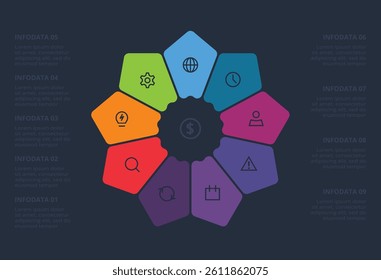 Creative concept for infographic with 9 steps, options, parts or processes. Business data visualization.