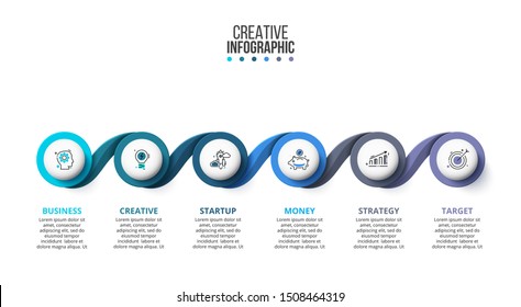 Creative concept for infographic. Business data visualization. Process chart. Abstract elements with 6 steps, options, parts or processes. Vector business template for presentation.