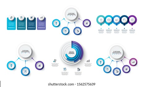 Creative concept for infographic. Business data visualization. Abstract elements diagram with 3, 4 and 5 steps, options, parts or processes. Vector business template for presentation.