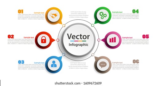 Creative concept for infographic. Business data visualization. Abstract elements diagram with 6 steps, options, parts or processes. Vector business template for presentation