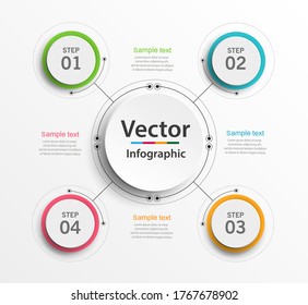 Concepto creativo para infografía. Visualización de datos empresariales. Diagrama de elementos abstractos con 4 pasos, opciones, partes o procesos. Plantilla de negocio de vectores para presentación