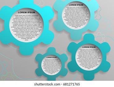 Creative concept infographic. Business data visualization.Vector illustration 4 gears options steps process chart. Cartoon style design high quality realistic shadows presentation template parts 