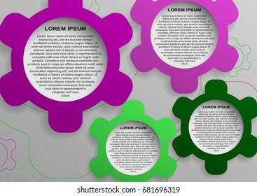 Creative concept infographic. Business data visualization.Vector illustration 6 gears options steps process chart. Cartoon style design high quality realistic shadows presentation template parts 