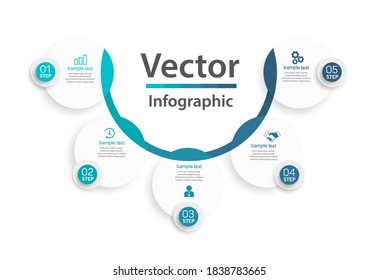Kreatives Konzept für Infografik mit 5 Schritten, Optionen, Teilen oder Prozessen. Vektorgeschäftsvorlage für die Präsentation 
