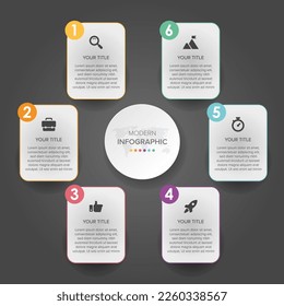 Creative concept for infographic element vector 6 options, steps, list, process. Abstract elements of graph, diagram with steps, options, parts or processes, timeline infographics, workflow or chart.