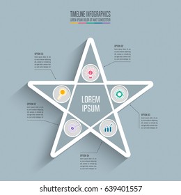 Creative concept for infographic. Star timeline infographic design and marketing icons for presentation, workflow, diagram, annual report, web design. Business concept with 5 options.