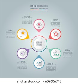 Creative concept for infographic. Timeline infographic design vector and marketing icons for presentation, workflow layout, diagram, annual report, web design. Business concept with 6 options.