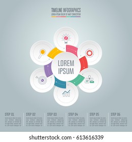 Creative concept for infographic. Timeline infographic design vector and marketing icons for presentation, workflow layout, diagram, annual report, web design. Business concept with 6 options.