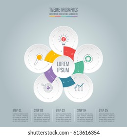 Creative concept for infographic. Timeline infographic design vector and marketing icons for presentation, workflow layout, diagram, annual report, web design. Business concept with 5 options.
