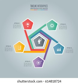 Creative concept for infographic. Timeline infographic design vector and marketing icons for presentation, workflow layout, diagram, annual report, web design. Business concept with 5 options.