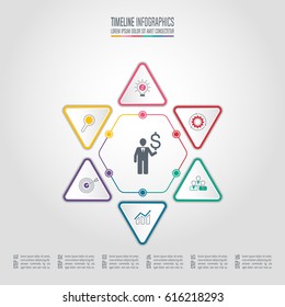 Creative concept for infographic. Timeline infographic design vector and marketing icons for presentation, workflow layout, diagram, annual report, web design. Business concept with 6 options.