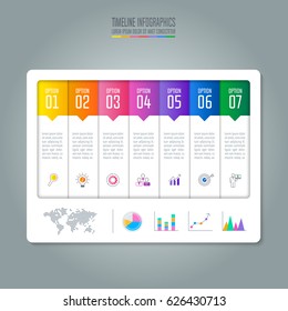 Creative concept for infographic. Timeline infographic design vector and marketing icons for presentation, workflow layout, diagram, annual report, web design. Business concept with 7 options.